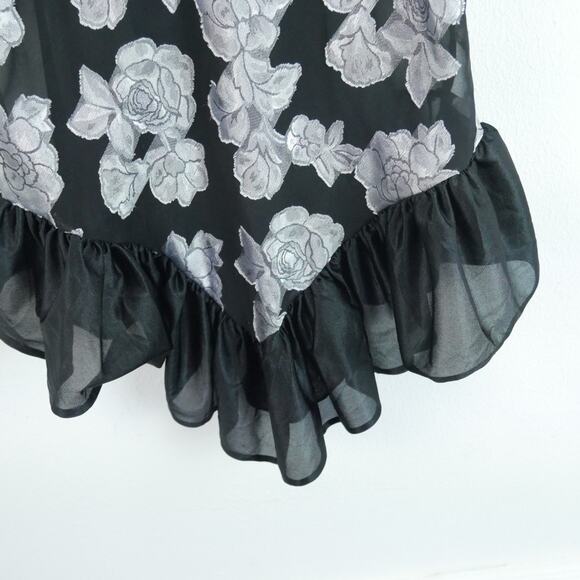 Vintage Medium Slip Top Sheer Floral Ruffle Dainty Coquette Black 90s Grunge - Picture 4 of 6